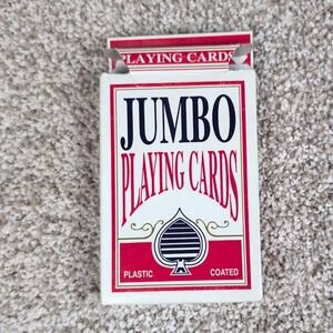 Jumbo Playing Cards Plastic Coated Deck Standard Index Poker Size Red Complete‎